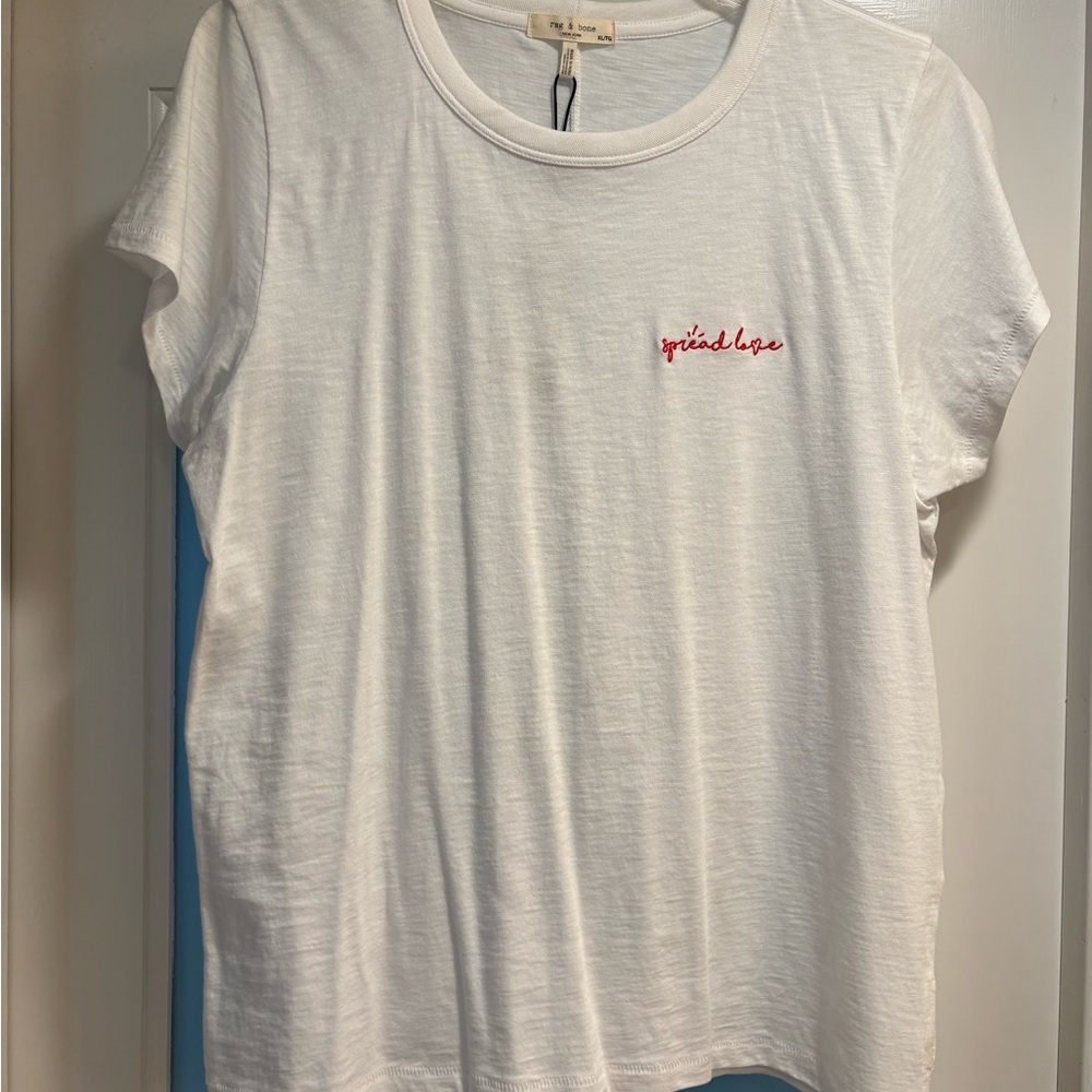 Rag & Bone Women’s White Tee with Red Embroidery